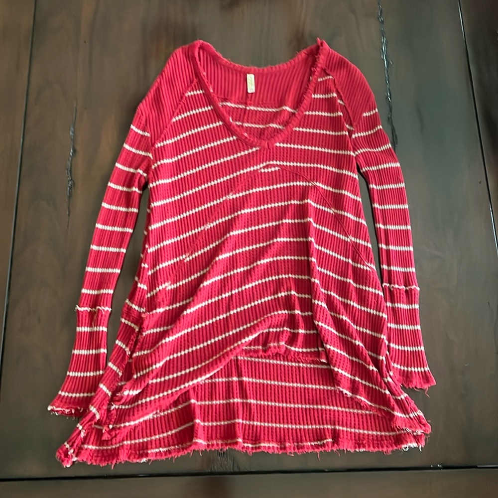 Free people red striped long sleeve oversized shirt size Small